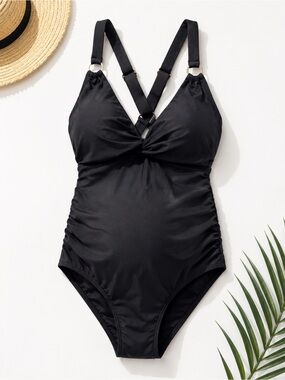 NWT Seraphine Black Twist-Front Maternity Swimsuit